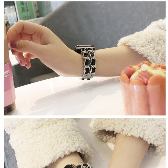 NEW Strap Chain Leather Stainless Band For Apple Watch - SB - Picture 2 of 13